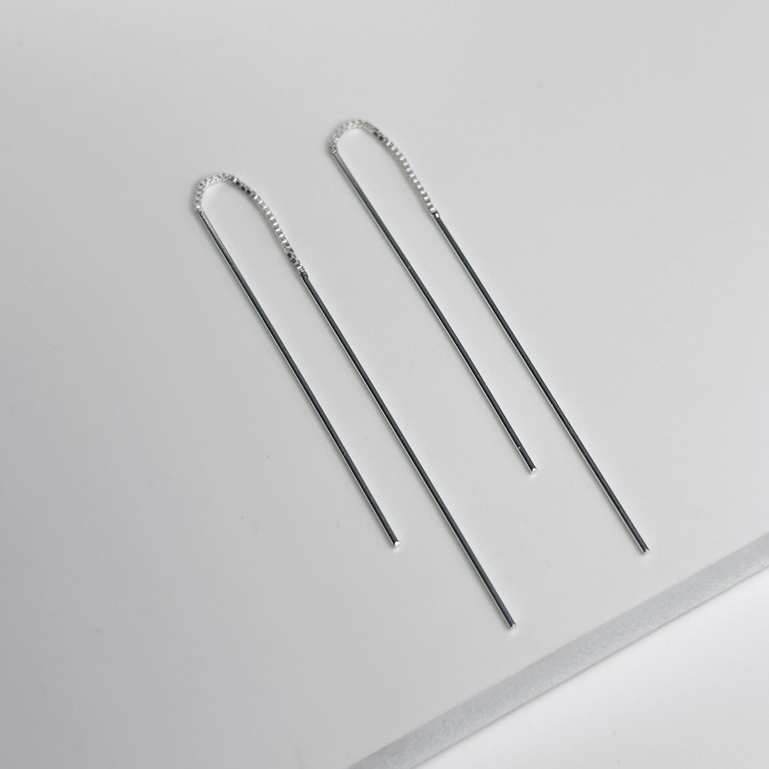 Threader Earrings, Sterling Silver, silver threader earrings, Bar Chain…