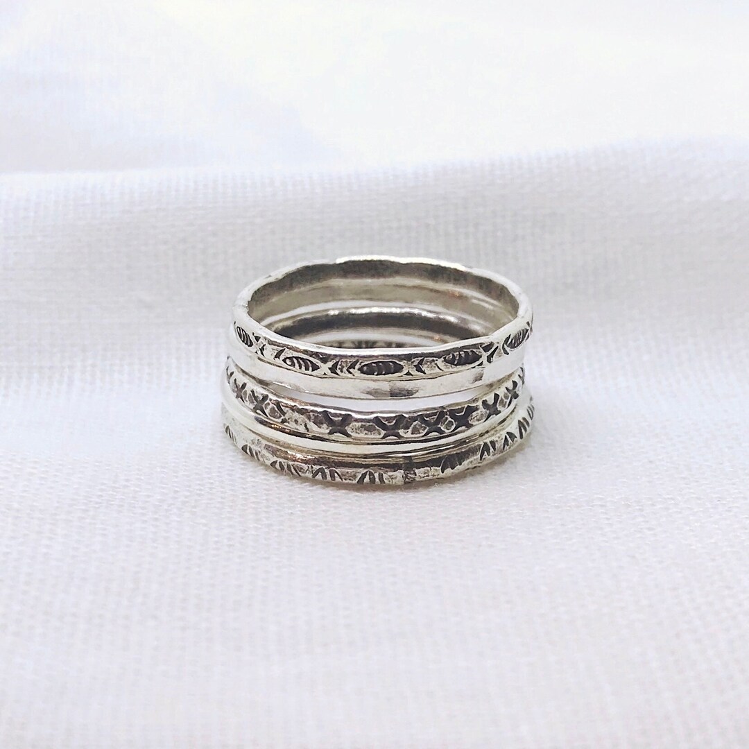 Stackable Rings Silver Stylish Sterling Silver Ring Set, 5 Stacking Rings, Silver Ring for Woman ...