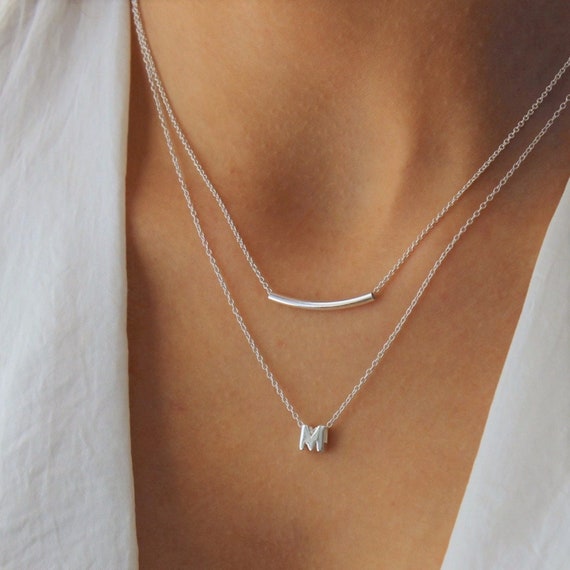 Sterling Silver Necklace, Choker Bar Necklace, Silver Bar Necklace