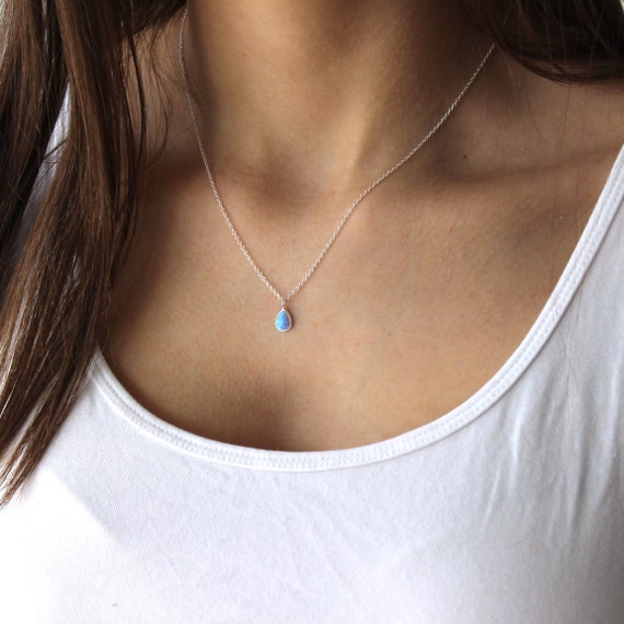 Sterling Silver Necklace, Dainty Necklace, Opal Necklace, Sterling Silver  Pendant Necklace, Blue Opal Necklace, Pendant, Charm Necklace - Etsy