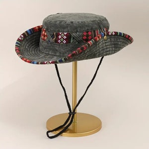 Distressed Gray Bucket Hat, Boho Peruvian Style