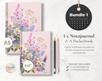 Bundle 1: Personalized Wildflower Journals, Customized Notebook for Women, Multi Notajournal Wildflower Notebook & Journal Set for Women