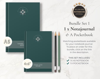 Bundle 1: Personalized A5 Notebook & Pocketbook Gift Set, Mother's Day Gifts for Her + Unique Gift, Stunning Color interior, Notajournals