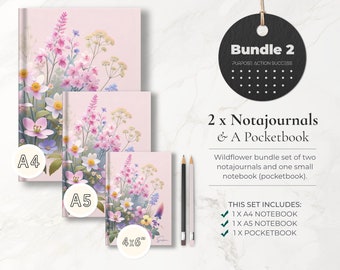 Bundle 2: Wildflower Personalized A4 Notajournal, A5 Notajournal and Pocketbook Gift Set of 3, Color interior, Wildflower Notebook Journal