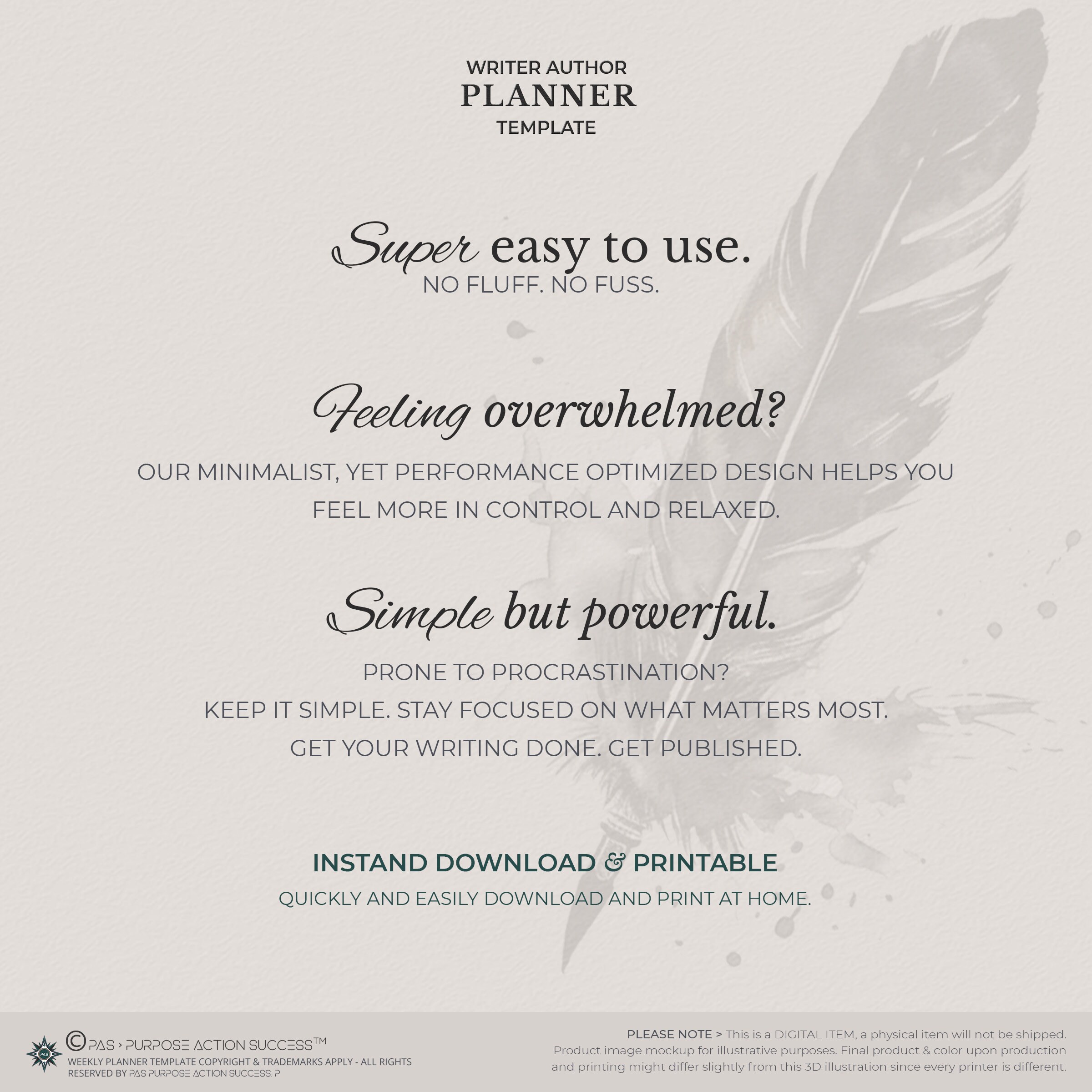 Writer Weekly Planner Notepad Printable A4 & Letter to Do List Instand ...