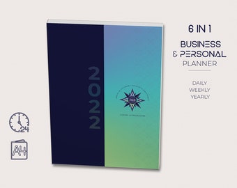 2022 PLANNER + Free Notebook | 6-in-1 Business & Personal Daily Weekly Yearly Planner | 24 Hour Slots | Feb-Dec '22 | V3