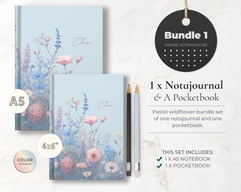 Bundle 1: Customized Wildflower Notebook Set, Personalized Journals for Women, Multi-Use Notajournal & Wildflower Journal Set for Women