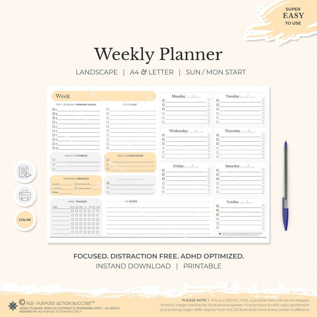 Weekly Planner Notepad Printable | Undated Daily Planner | Weekly to Do ...