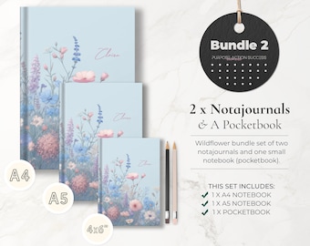 Bundle 2: Personalized Wildflower A4 Notajournal, A5 Notajournal & Pocketbook Set of 3, Color Interior, Unique Wildflower Notebook Gift Set