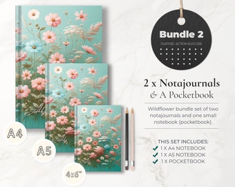 Bundle 2: Wildflower Personalized A4 Notajournal, A5 Notajournal and Pocketbook Gift Set of 3, Color interior, Unique Wildflower Notebooks