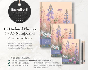 Bundle 3: Wildflower Gift Set, Personalized A4 Planner, A5 Notajournal and Pocketbook Gift Set of 3, Unique Stationary Set, Stationary Gifts