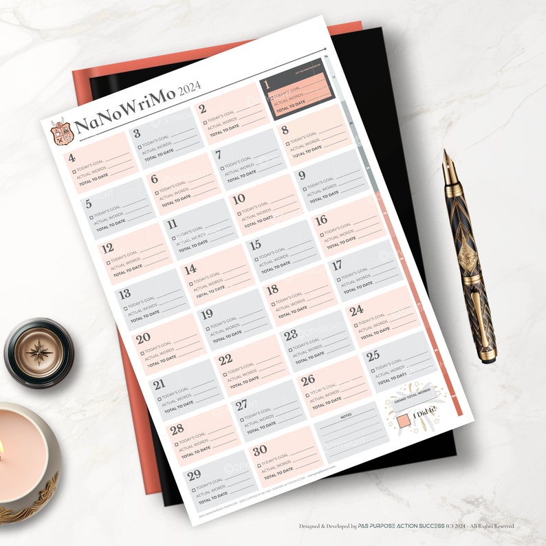 Nanowrimo 2024 Writer Word Count Tracker & Writing Goals Template 2024