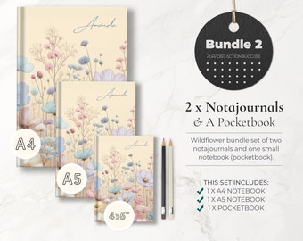 Bundle 2: Wildflower Personalized A4 Notajournal, A5 Notajournal and Pocketbook Gift Set of 3, Color interior, Unique Wildflower Notebooks