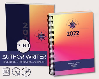 2022 AUTHOR PLANNER+Free Notebook | 7-in-1 Business & Personal A4 Daily Weekly Yearly Planner | 24 Hour Slots | Multipurpose Daily Diary V6