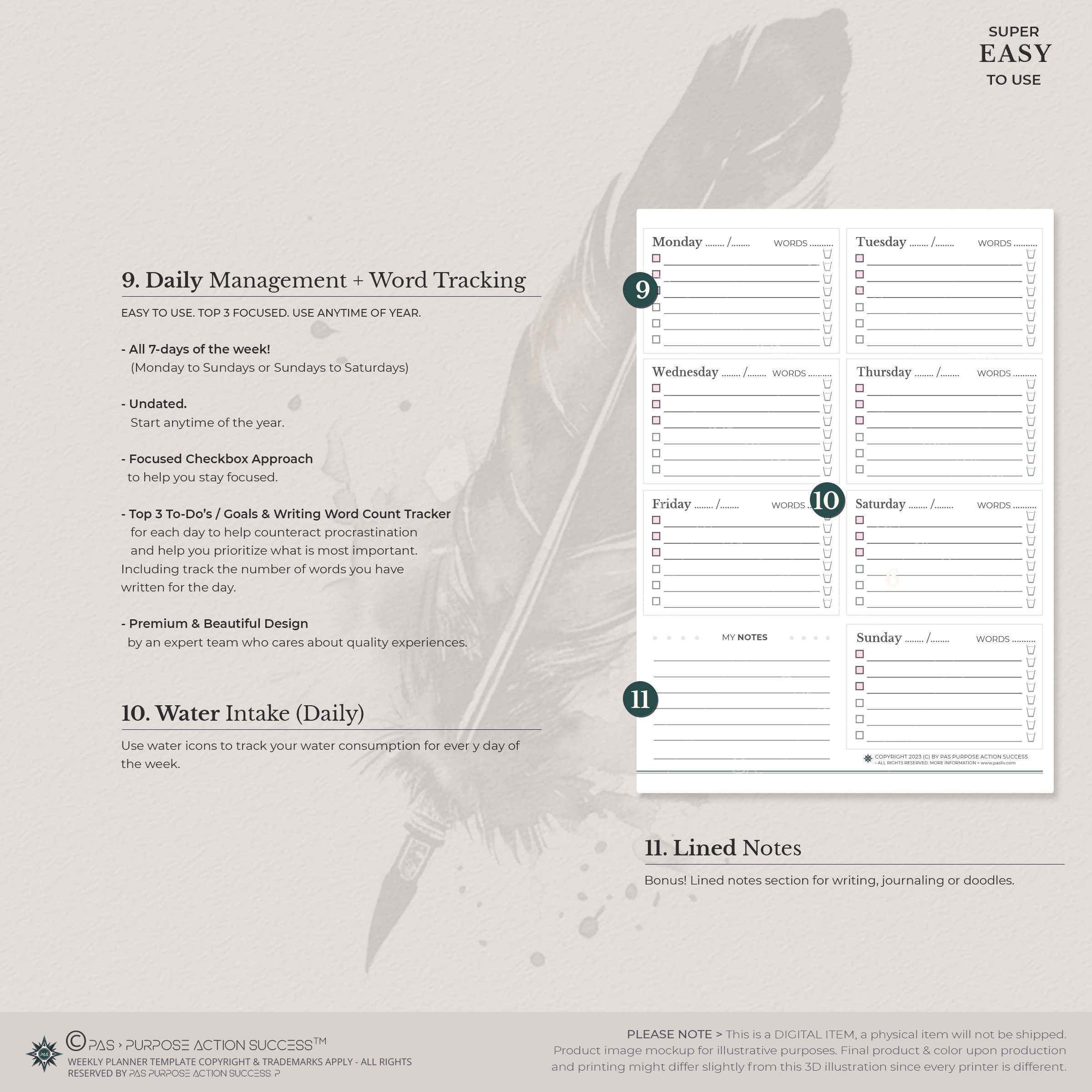 Writer Weekly Planner Notepad Printable A4 & Letter to Do List Instand ...