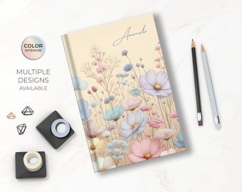Diário de flores silvestres personalizado de capa dura, caderno multifuncional