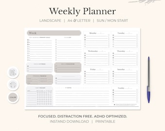 Weekly Planner Notepad Printable | A4 & Letter Weekly Planner | To Do List | Instand Download | Easy to Use Weekly Planner | Horizontal