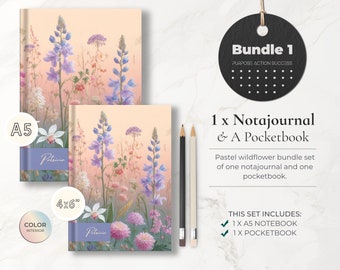 Bundle 1: Personalized Wildflower Journals, Customized Notebook for Women, Multi Notajournal Wildflower Notebook & Journal Set for Women