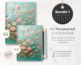 Bundle 1: Personalized Wildflower Journals, Customized Notebook for Women, Multi Notajournal Wildflower Notebook & Journal Set for Women