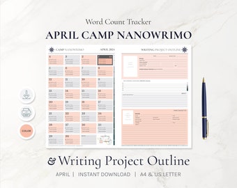 Writer Word Count Tracker & Writing Goals Template for April Camp NaNoWriMo 2024 | Downloadable | Printable Template | Author Word Count