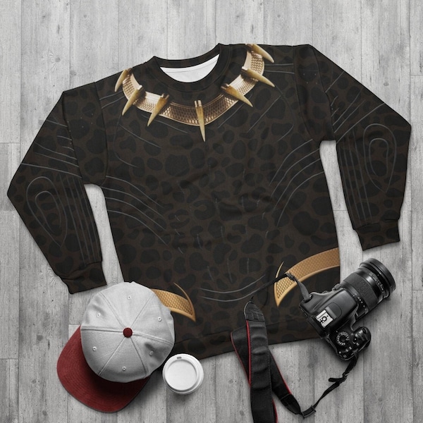 Erik Killmonger Golden Jaguar Long Sleeve Sweatshirt, Black Panther Costume, Black Panther Sweatshirt, Marvel Sweatshirt, Wakanda Costume