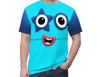 Number Five Blue Blocks Costume, 5 Block Face Cosplay, Num Characters Cute Shirt, Halloween Family Group Costumes, Birthday Party Outfits