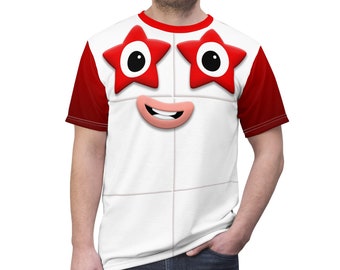 Number Ten White and Red Blocks Costume, 10 Block Face Cosplay, Num Characters Shirt, Halloween Family Group Costumes, Birthday Party Outfit