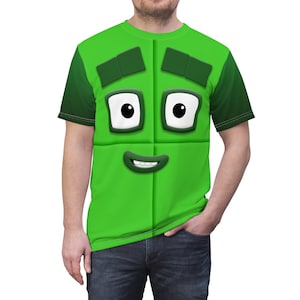 Number Four Green Blocks Costume, 4 Block Face Cosplay, Num Characters Cute Shirt, Halloween Family Group Costumes, Birthday Party Outfits