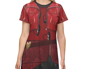 descendants red dress Kids Princess Costume Movie 5 Red Heart Cropped Tops Shirt Flared Sun Baby maintained for multiple wears Disney <i>Descendants: Rise of Red</i>