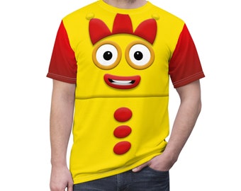 Number Three Yellow Blocks Costume, 3 Block Face Cosplay, Num Characters Cute Shirt, Halloween Family Group Costumes, Birthday Party Outfits
