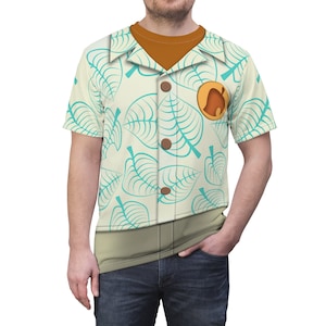 Nook Green Leaves Unisex Shirt, Video Game Player Costume, Raccoon Character Inspired Cosplay, Family Gamer Party Outfit, Birthday Gift