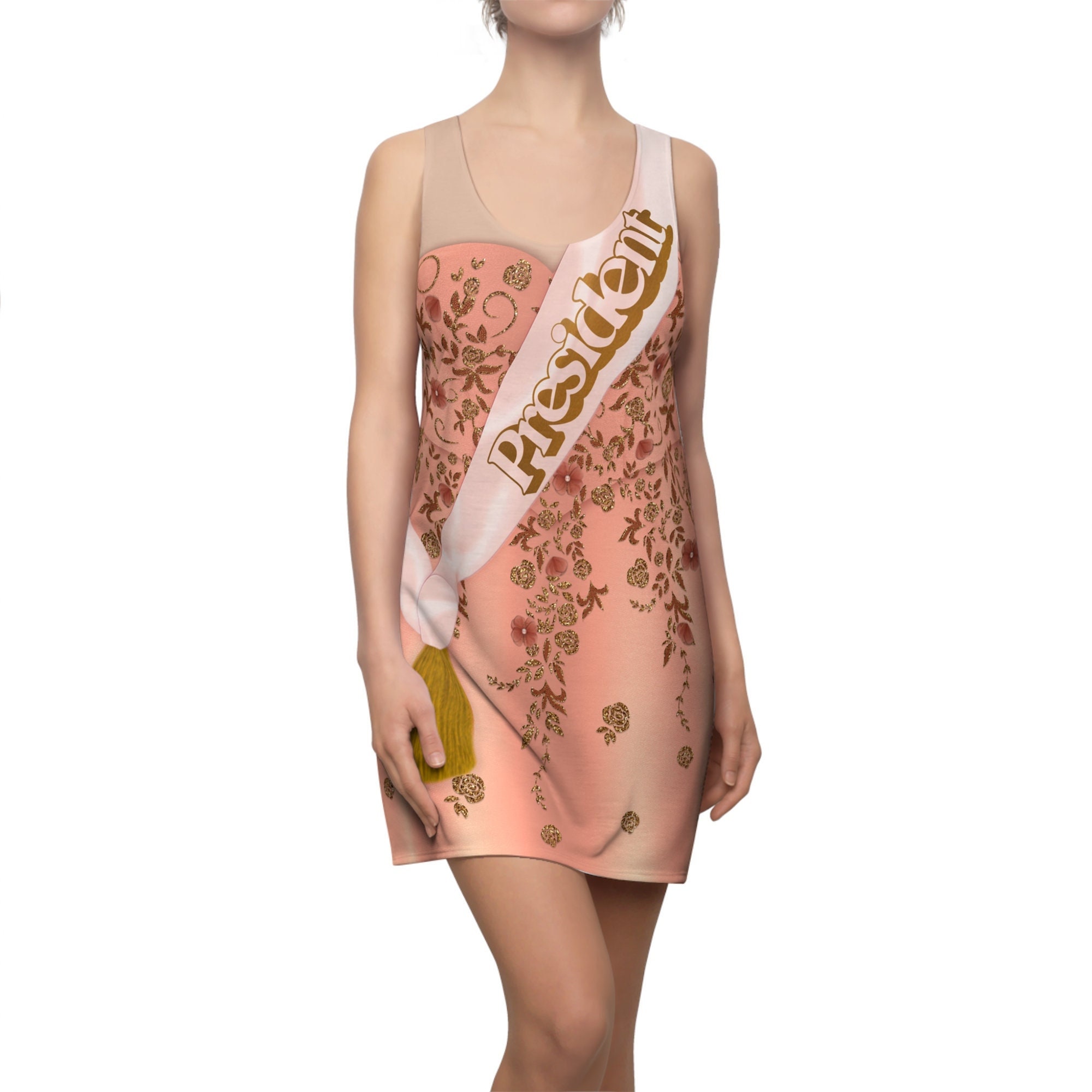 President Sash Pink Rose Gold Costume, Dream House Themed Party Adult Cosplay, Doll Movie Outfits, Flora Dress for Women, Halloween Carnival