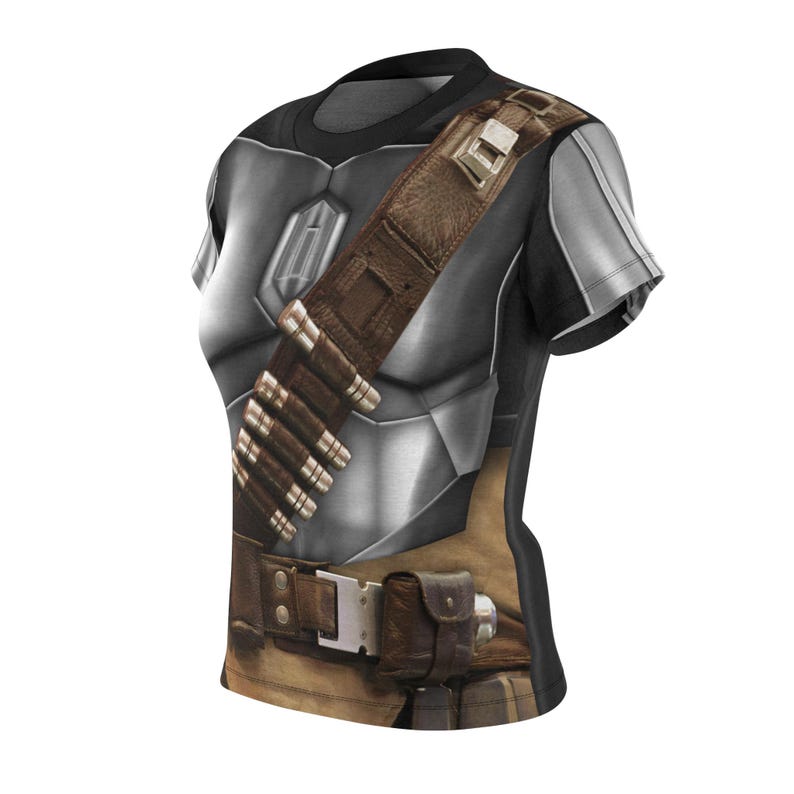 Camisa feminina com armadura de aço Mandaloriana, fantasia de Star Wars, fantasia de Mandaloriano, camisa de Star Wars, camisa de corrida, caçador de recompensas, aço Beskar imagem 7