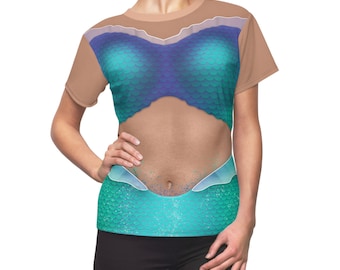 Camiseta feminina Ariel, fantasia inspirada na Pequena Sereia de 2023, cosplay da Princesa de Atlântica, traje da Disneybound, camiseta esportiva da runDisney