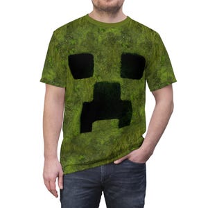 Creeper Cosplay, Games Mob Costume, Green Blocks of The Overworld Shirt, Gamer Team Outfits, Gaming Character Tee, Halloween Tree T-shirts