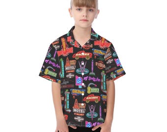 Camiseta neón de Cars Land, camiseta hawaiana infantil de Disney, camiseta abotonada de Pixar, cumpleaños de Rayo McQueen, Radiator Springs Racers, Cozy Cone Motel