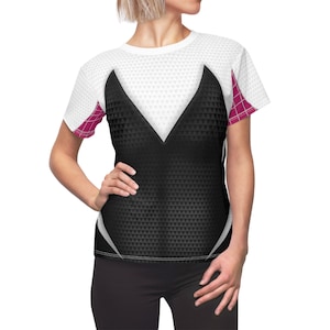 Camiseta de Spider-Gwen para mujer, disfraz de Spider-Man: Across The Spider-Verse, cosplay de superhéroes de Marvel, Avengers Campus, estampado integral para correr