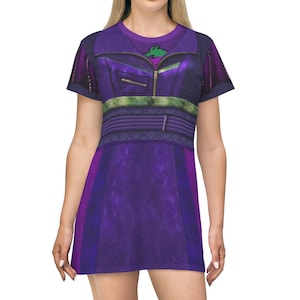 Mal Purple and Green Short Sleeve Dress, Descendants 3 Costume, Descendants Birthday, Disney Dresses for Women, Descendants Cosplay, Ben
