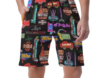 Cars Land Neon Shorts, Hawaiian Beach Shorts, Radiator Springs Racers, Lightning McQueen, Summer Easy Shorts, Elastic Waistband Shorts