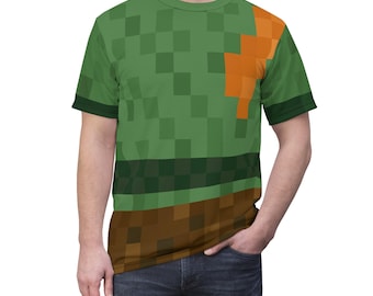 Alex pixelgamershirt, kostuum videogamepersonage, retro block gaming-stijl cosplay, blokken mijnwerkeroutfits, The Overworld Crafting-T-shirt