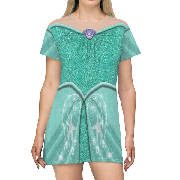 Ariel Green Short Sleeve Dress, The Little Mermaid Evening Outfits, Disney Princess Cosplay Costume, Magic Kingdom Women's Dresses