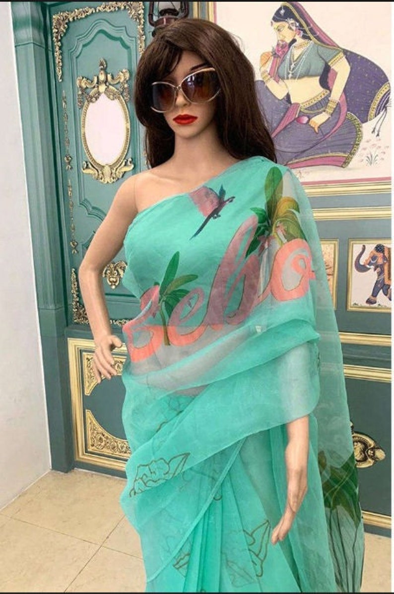 Kareena Kapoor Designer Green Bebo Printed Organza Saree