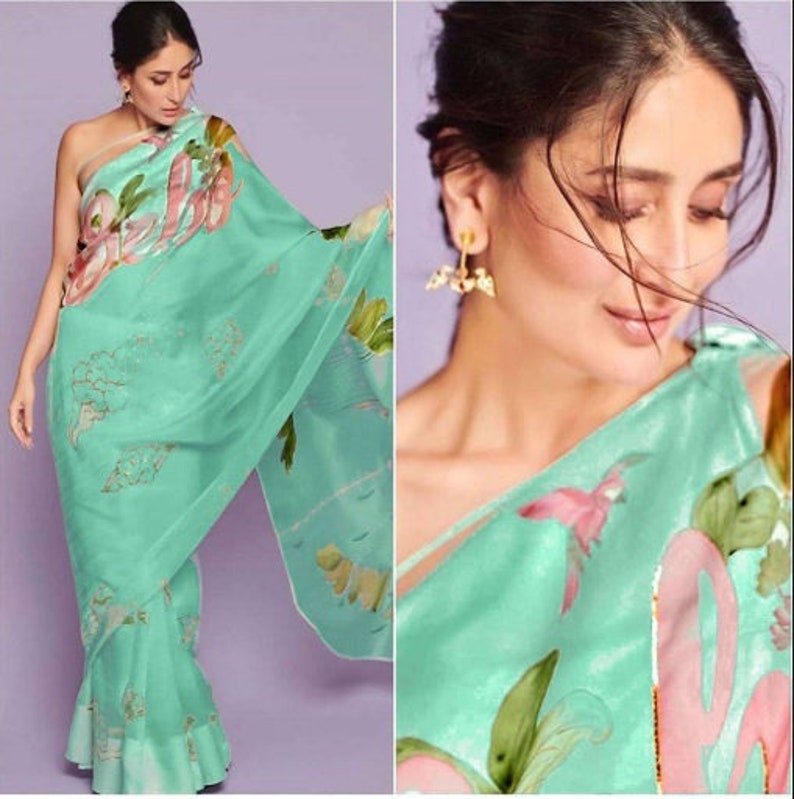 Kareena Kapoor Designer Green Bebo Printed Organza Saree