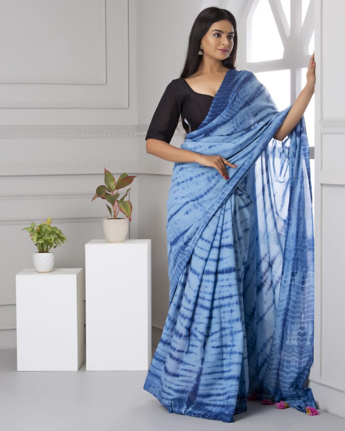 Cotton Shibori Print Look Saree Saree with blouse Etsy