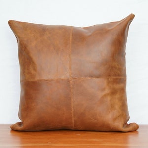 Set of 4 * Genuine Leather Tan Cushion 45*45cm