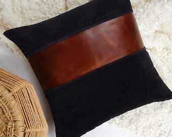 Housse de coussin en cuir véritable Melbourne Leather Co Housse de coussin en cuir Coussin en cuir vintage Housse de coussin en cuir marron clair