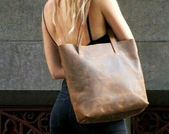 Brown Leather Tote Bag, Distressed Full Grain, Work Bag, Monogram Computer Bag