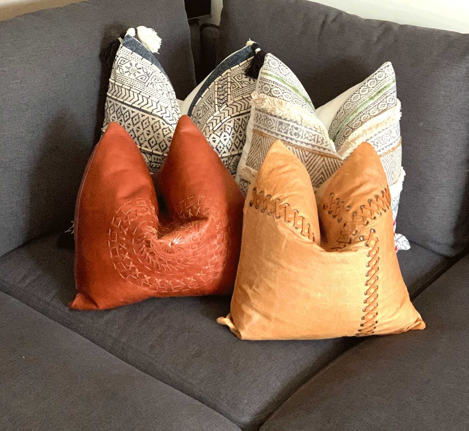 Melbourne Leather Co Genuine Leather Cushion Cover Pillow Etsy