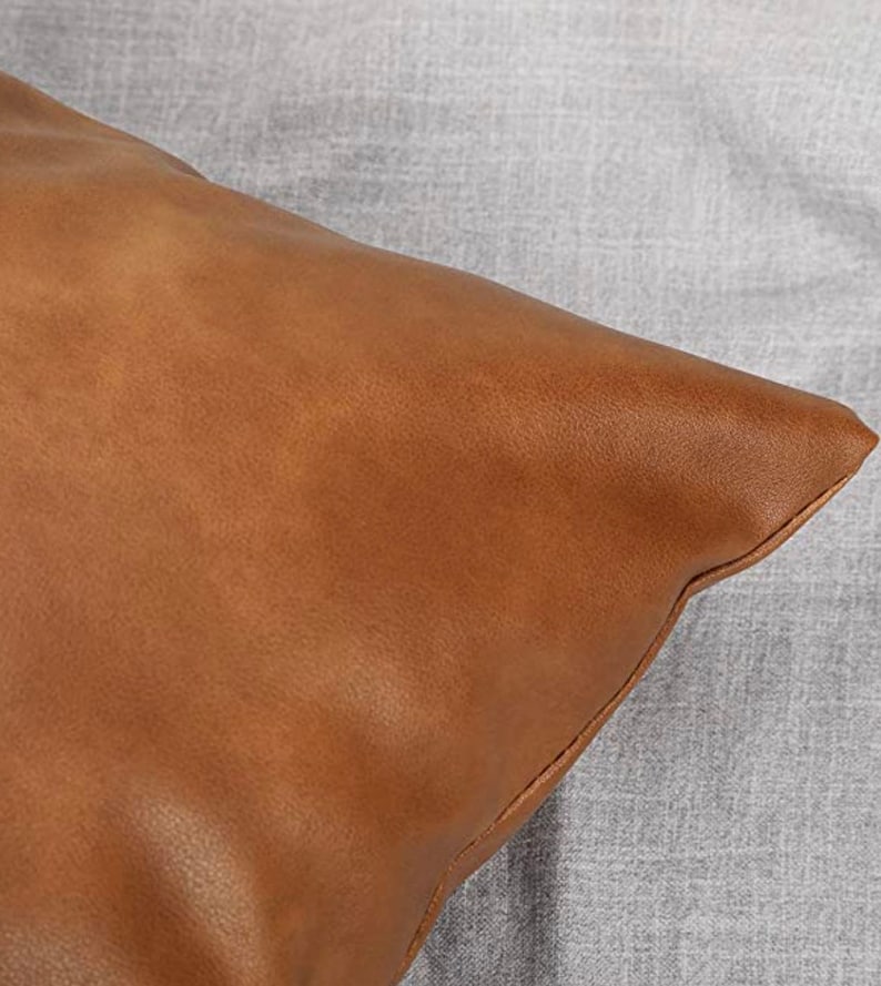 Melbourne Leather Co Genuine Leather Cushion Cover Lumbar Tan Leather Cushion Pillow Cover image 2