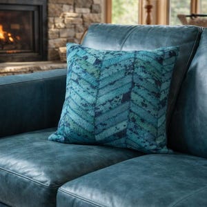 Teal Cowhide Cushion Cover 40x40cm | Patchwork Leather Pillow | Modern Sofa Decor Accent